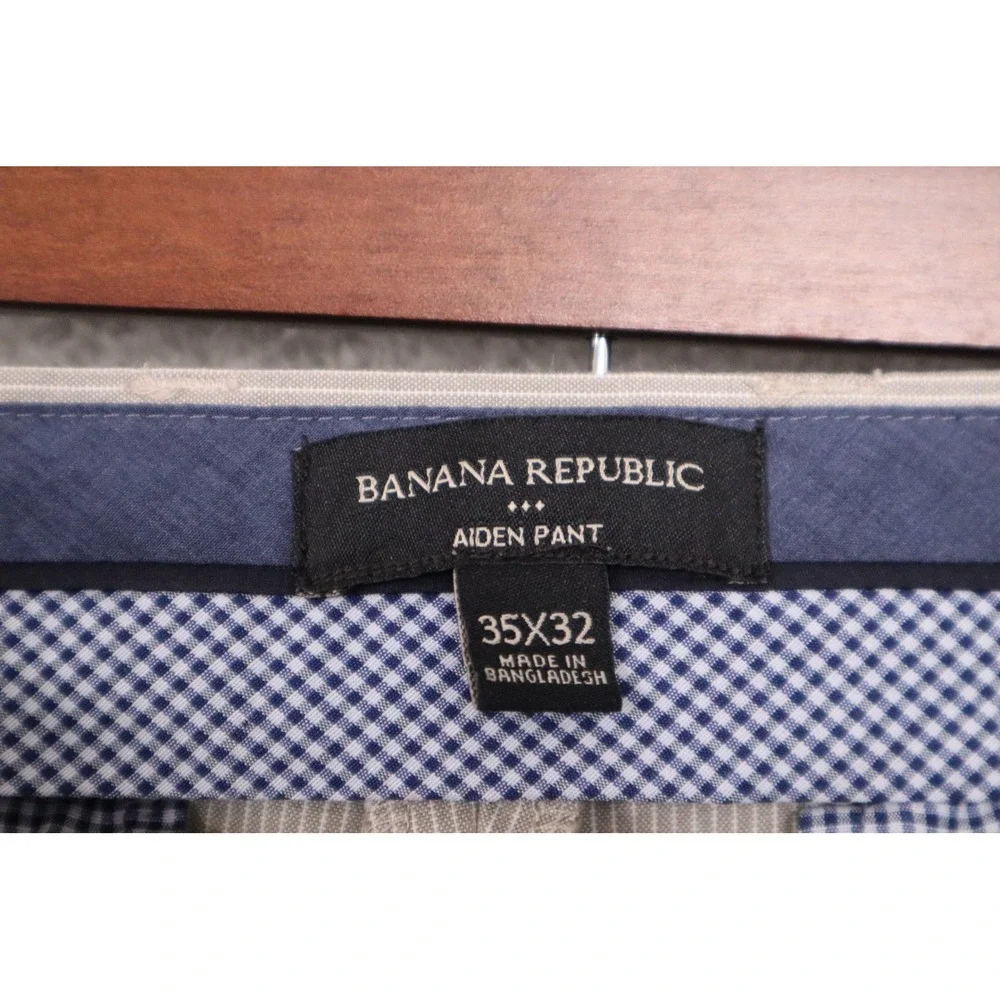 Banana Republic Aiden Pant Mens 35x32 Tan Pinstripe Slim Fit Chino Trousers 1042